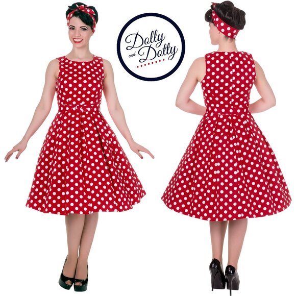 DOLLY & DOTTY “Annie” 50's Polka Dot Dress ~ Burgundy/White. Size US 18 NWOT - Picture 14 of 14